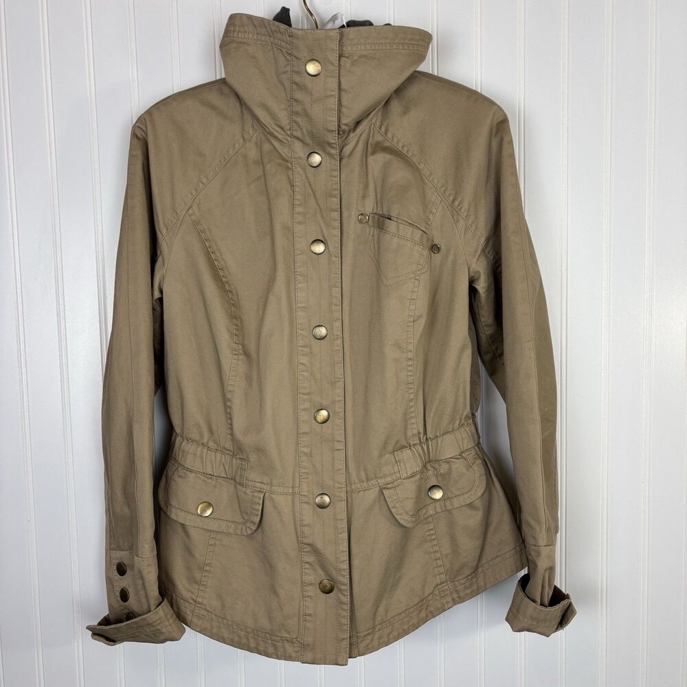 DKNY Womens Utility Layered Hooded Jacket Tan Khaki Sz S Gorpcore Field Military - Picture 3 of 16